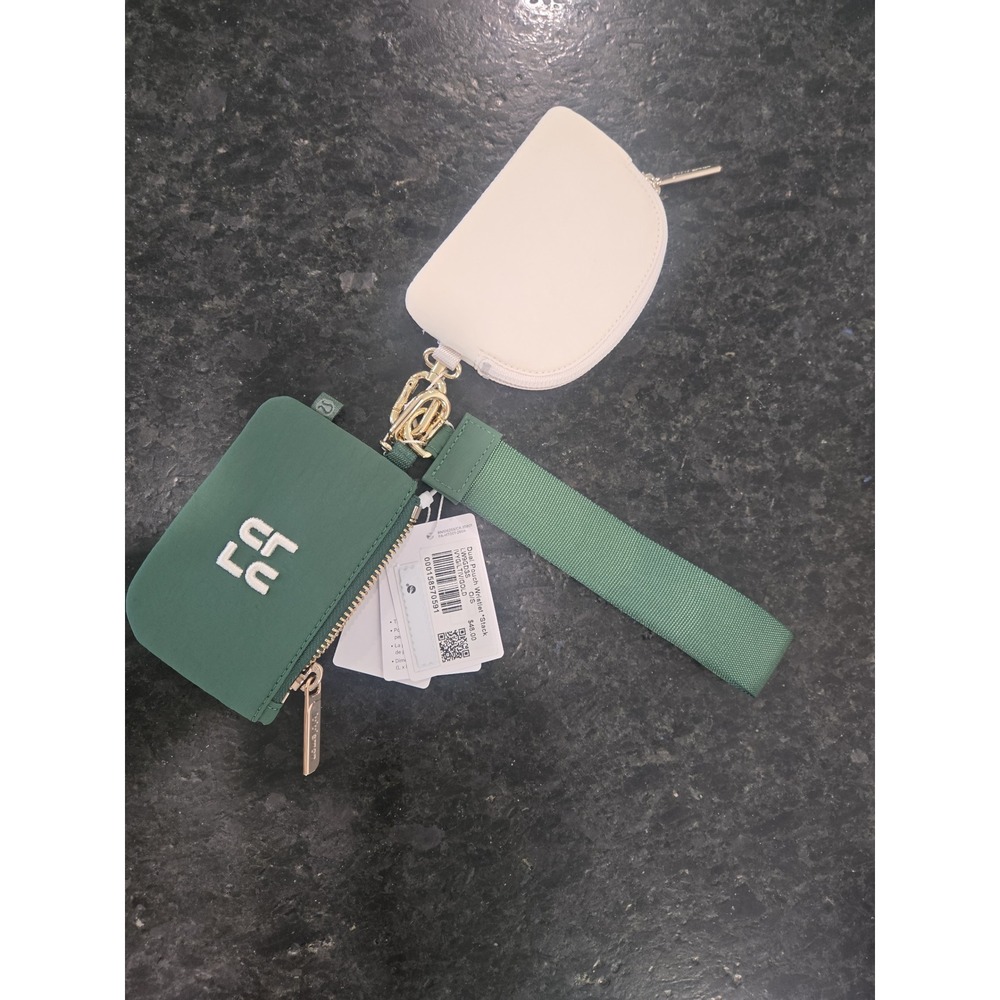 Lululemon Dual Pouch Wristlet Ivy Green Light Ivory Gold LW9GDSS NWT